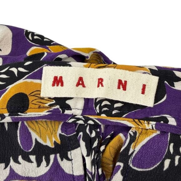 MARNI Silk Drop Crotch Cropped Pants Size 4 Purple Orange - Picture 4 of 10